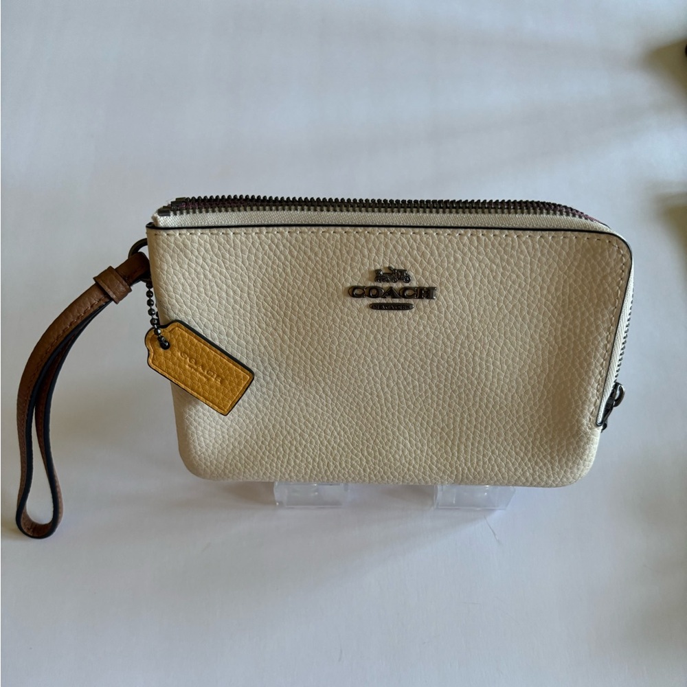 Coach Cream and Rose color Double  Wristlet pebbled Leather.